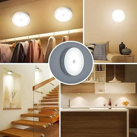 A-S Rechargeable Self Adhesive Auto On/Off Sensor LED Round Light – Motion Sensor Stick-On Night Light