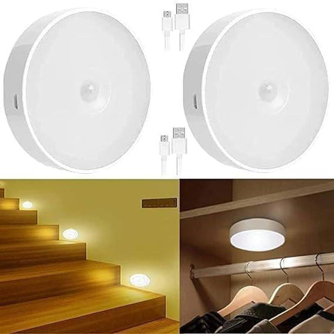 A-S Rechargeable Self Adhesive Auto On/Off Sensor LED Round Light – Motion Sensor Stick-On Night Light