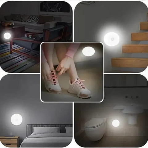A-S Rechargeable Self Adhesive Auto On/Off Sensor LED Round Light – Motion Sensor Stick-On Night Light