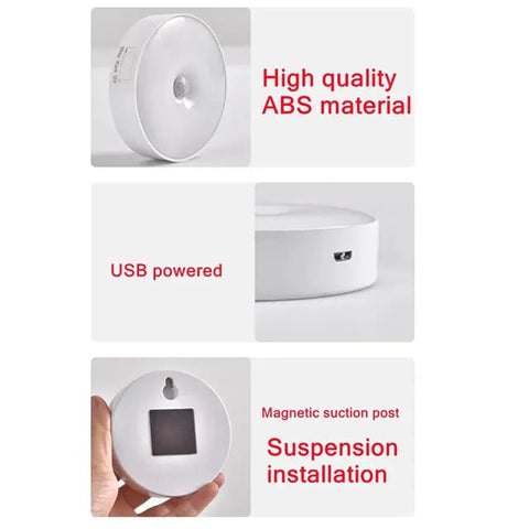 A-S Rechargeable Self Adhesive Auto On/Off Sensor LED Round Light – Motion Sensor Stick-On Night Light