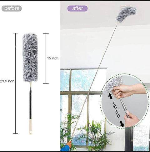 ✨ 360° Extendable Microfiber Feather Duster – Washable Ceiling & Fan Cleaning Brush