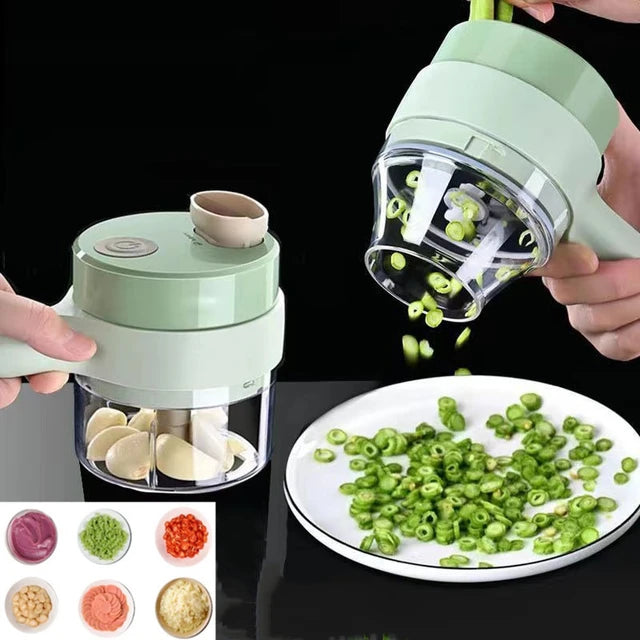 4-in-1 Portable Wireless Electric Vegetable Cutter Set | Mini Food Chopper, Slicer & Garlic Crusher