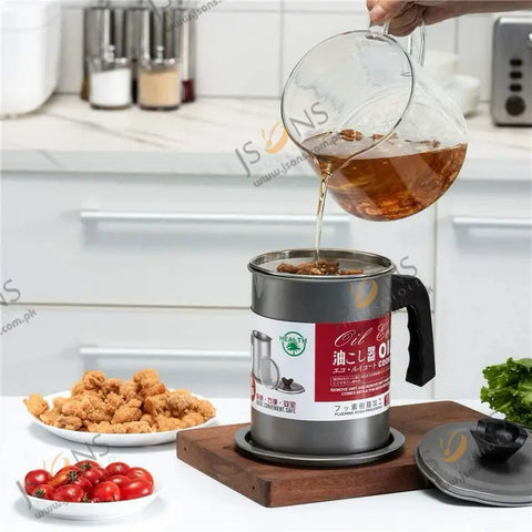 2-in-1 Oil Strainer Pot & Oil Dispenser Bottle