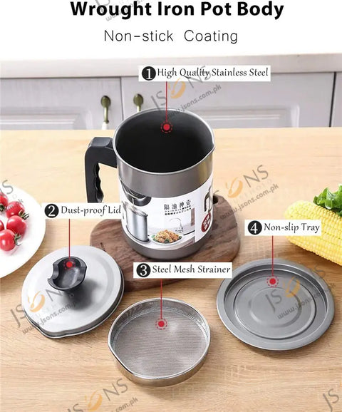 2-in-1 Oil Strainer Pot & Oil Dispenser Bottle